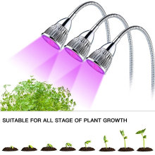 Planta LED Grow Light Three-Head 15W Clip Desk espectro completo Grow lámpara con cuello de ganso flexible de 360 ​​grados